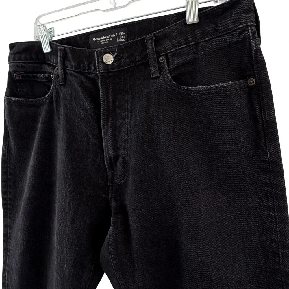 Abercrombie & Fitch 90s Slim Jeans Mens 36x33 Black A&F Vintage Stretch Denim
